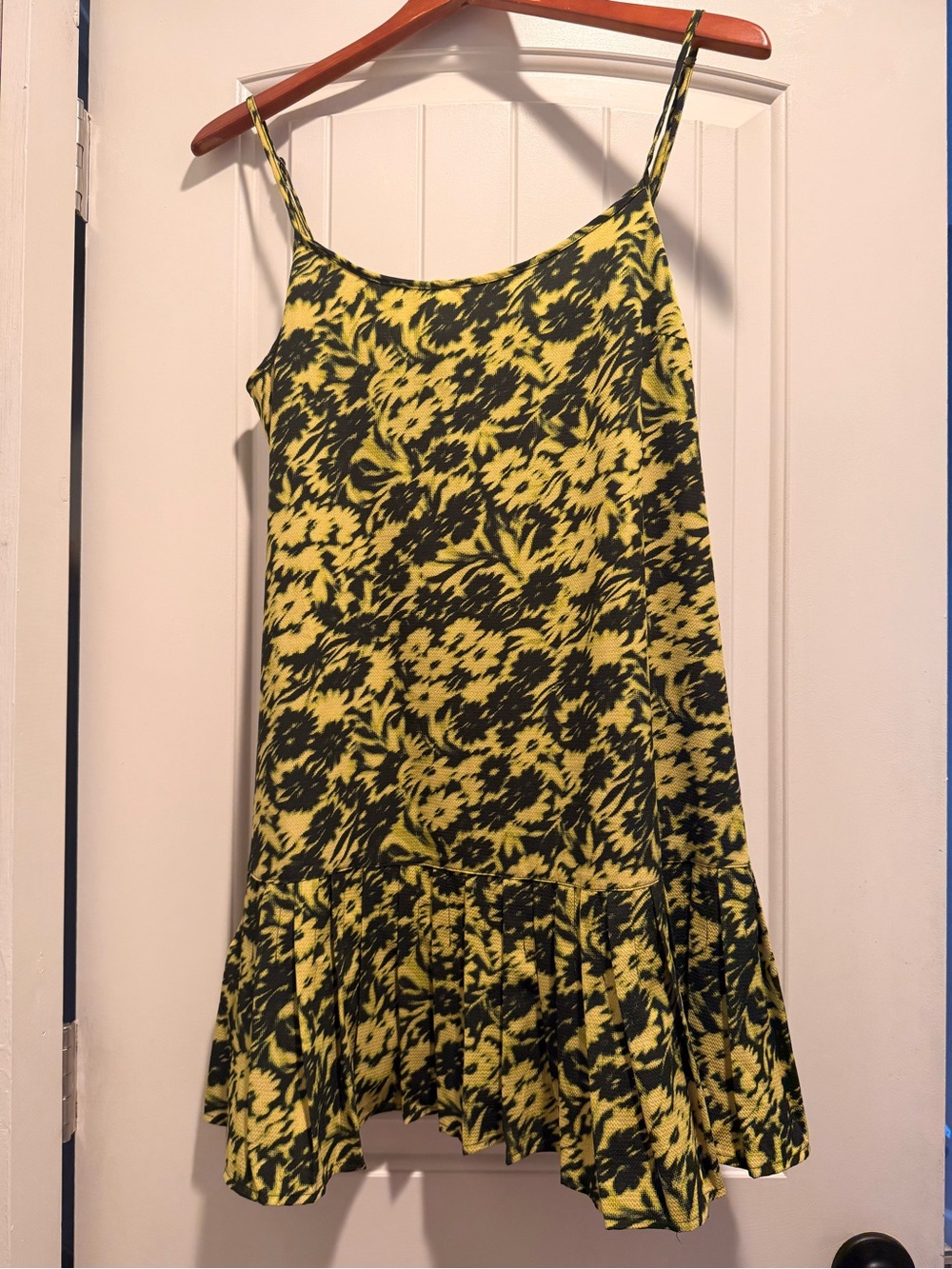 Urban Outfitters- Sleeveless Yellow and Black Floral Slip Dress
